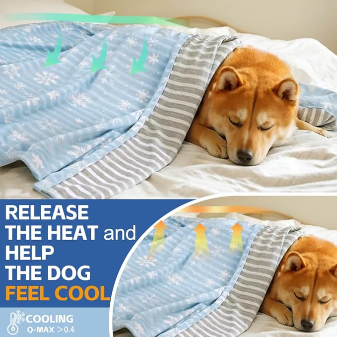 Dog Cooling Blanket Lightweight Self Cooling Blanket Bed Cover for Small Medium Dogs Washable Dog Cat Summer Blanket &Ice Silk Cooling Pet Blanket for Bed Cover Couch Sofa(Blue) S