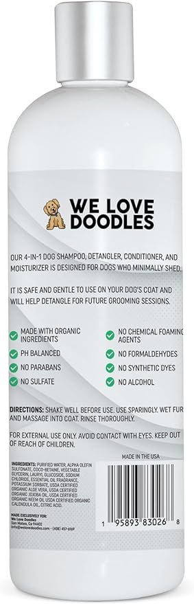 USDA Organic Dog Shampoo, Conditioner & Detangler - Best Shampoo for Goldendoodles, Poodles & Doodles - for Matted Pet Hair - Sensitive Skin Shampoo for Puppies - Made in The USA, 16OZ (Lavender)