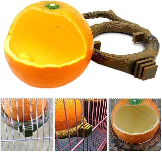 Birds Feeder Bowl,Bird Food Feeding Bowl Feed Cup for Small Parrots Cockatiels Conure Hamster Small Animal Drinking Water Container for Birds Cage Accessories,Orange