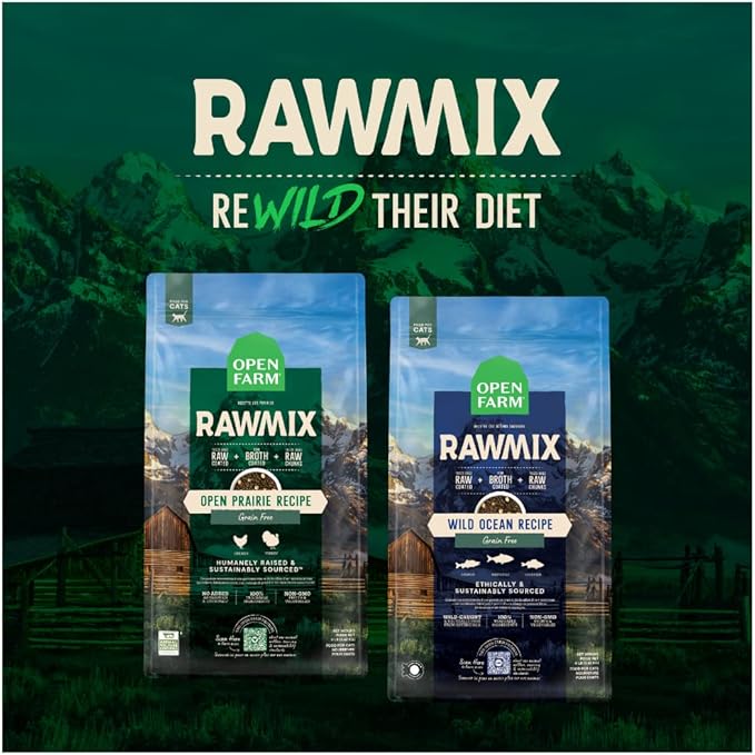 Open Farm RawMix Wild-Ocean Recipe for Cats, includes Kibble, Bone Broth, and Freeze Dried Raw, Inspired by The Wild, Humanely Raised Protein and Non-GMO Fruits and Veggies, 2.25 lb