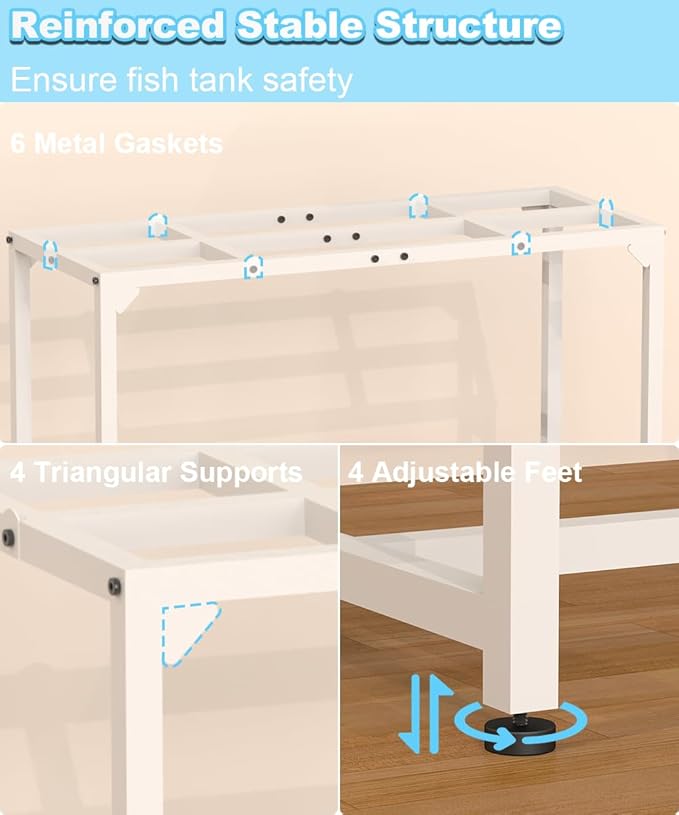 30 Gallon Fish Tank Stand, Upgraded Height Aquarium Stand Table with 2 Tiers Storage Shelf, Metal Reptile Breeder Turtle Terrarium Stand Rack for Home Office, 30" L x 12" W x 32.2" H, 660 LBS Capacity, White