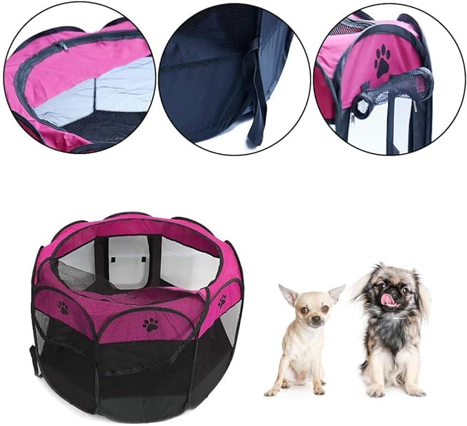 Pet Playpen, Foldable Dog Playpens, Portable Exercise Kennel Tent for Puppies/Dogs/Cats/Rabbits, Dog Play Tent with Removable Mesh Shade Cover for Travel Indoor Outdoor Using