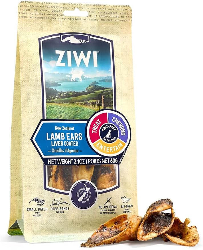 ZIWI Dog Chews and Treats – All Natural, Air-Dried, Single Protein, Grain-Free, High-Value Treat, Snack, Reward (Lamb Ears) 2.1 Ounce (Pack of 1)