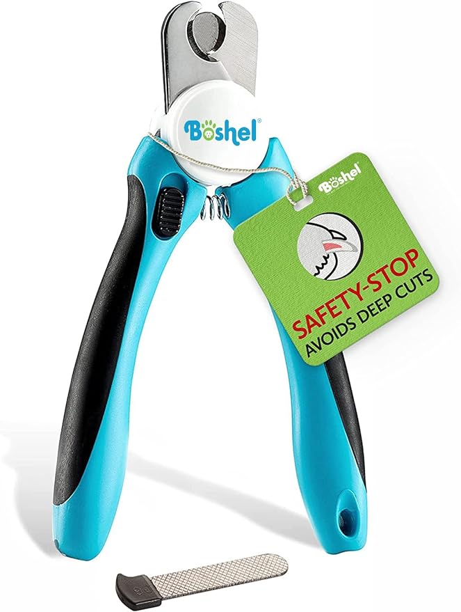 Boshel Dog Nail Clippers and Trimmer with Safety Guard to Avoid Over-Cutting Nails & Free Nail File - Razor Sharp Blades - Sturdy Non Slip Handles - for Safe, Professional at Home Grooming