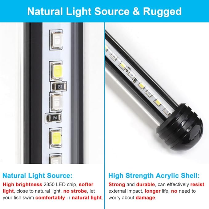 4W 7.5inch Submersible Aquarium Light Underwater Fish Tank Light LED Aquarium Light Bar with Timer Auto On/Off and Dimmer Adjustable Brightness, 1 Yr Warranty