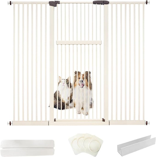 Extra Tall Pet Gate 55.12" High Pressure Mounted 63.39"-67.90" Extra Wide (9 Sizes) 1.37" Gap for Cat Dog Gate Stairs Doorway Hallway No Drilling Auto-Close (63.39"-67.90", Cream White)