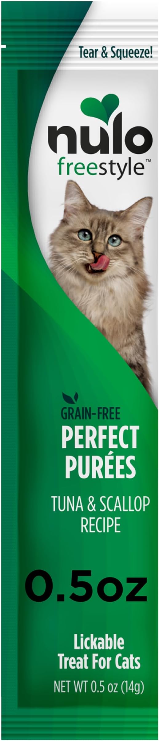 Nulo Freestyle Grain-Free Perfect Purees Premium Wet Cat Treats, Squeezable Meal Topper for Felines, High Moisture Content to Support Cat Hydration, 0.5 Ounce, Tuna & Scallop