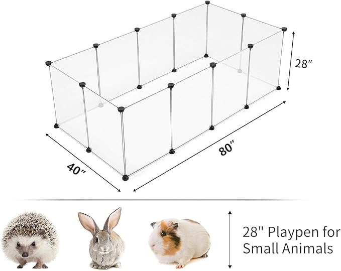 Large Transparent Pet Playpen, 28" H x 20" W, Dog Playpen, Small Animal Playpen, Puppy Playpen, Rabbit Playpen, Dog Pen, Dog Fence, for Kittens, Ferrets, Guinea Pigs, Indoor Use, 12 Panels