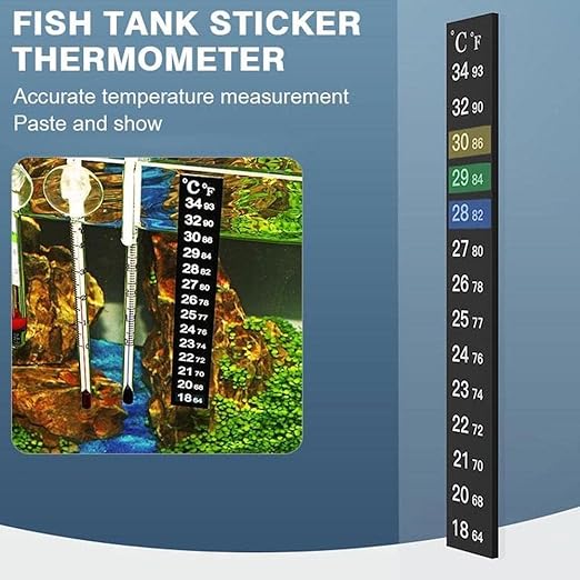 Black Digital Temperature Sticker, Adhesive Thermometer Strip Aquarium Thermometer Sticker, Thermometer Strips in Degree Fahrenheit and Celsius Display Aquarium Thermometers for Fish Tank and Aquarium