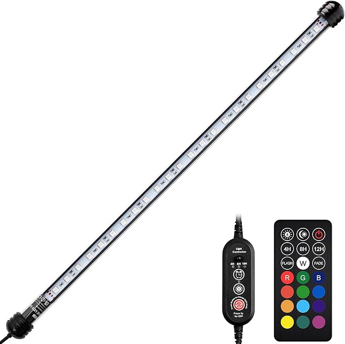 NICREW Submersible RGB Aquarium Light, Underwater Fish Tank Light with Timer, Multicolor LED Light with Remote Controller, 19 Inches