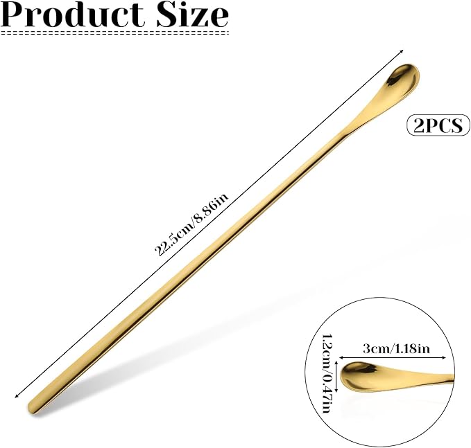 2Pcs Crested Gecko Food Spoons, 8.9" Long Handle Gecko Feeding Spoon, Stainless Steel Powder Fruit Mixing Stirring Food Feeding Spoons for Gargoyle Bearded Dragon