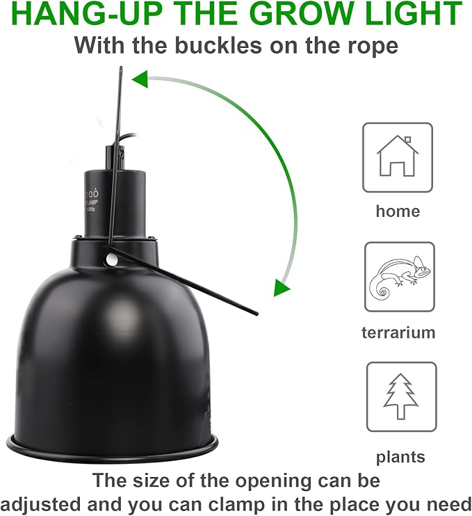Dimmable Clamp Lamp Fixture - Dimmer Switch Max 75 Watt Deep Dome Lamp Fxiture for Reptiles and Amphibians Ceramic Socket Safety Cover 5.5Inch