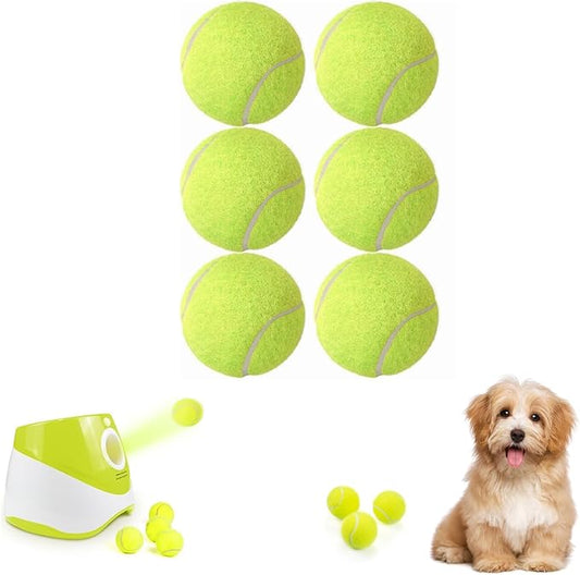 Automatic Ball Launcher for Dogs ，Interactive Dog Ball Thrower Adjustable Distance 10-30ft Tennis Ball Thrower Including 2-inch Small Sized Tennis Balls (6 balls)