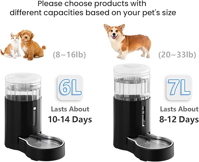 CZPET Automatic 7L Dog and Cat Water Dispenser with Stainless Steel Bowl Gravity Waterer,100% BPA-Free,Large Capacity and Drinking Area Noise-Free for Pets(7L Water Dispenser, Black)