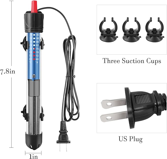 Hitop 25W/50W/100W/300W Adjustable Aquarium Heater, Submersible Glass Water Heater for 5 – 70 Gallon Fish Tank (50W)