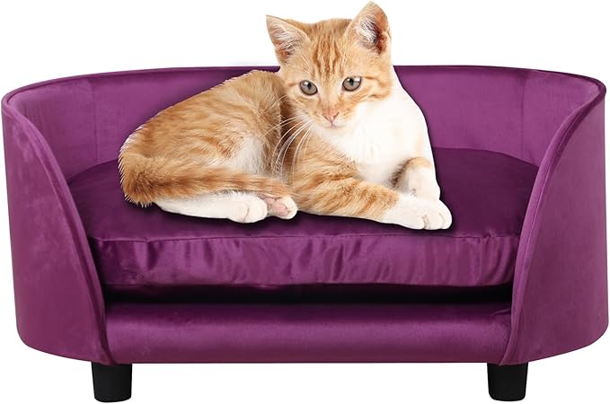 Dog Sofas and Chairs for Small Pet/Cat Sofa Chair with Velvet Fabric/Pet Sofa Bed with Comfortable Washable Cushion/Dog Bed for for Small Dog Rest Using (Purple)