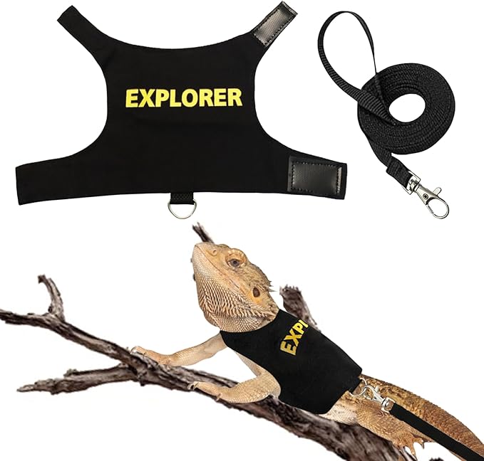 Bearded Dragon Harness and Leash Set - Self-Adhesive Adjustable Lizard Reptiles Harness Bearded Dragon Clothes, Bearded Dragon Accessories with 67in Escape Proof Nylon Leash for Outdoor Walking