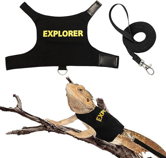 Bearded Dragon Harness and Leash Set - Self-Adhesive Adjustable Lizard Reptiles Harness Bearded Dragon Clothes, Bearded Dragon Accessories with 67in Escape Proof Nylon Leash for Outdoor Walking