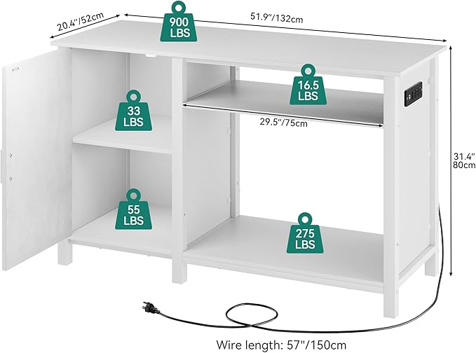 YITAHOME Aquarium Stand with Power Outlets, 55-75 Gallon Fish Tank Stand, Cabinet with RGB Light Strip Suitable for Turtle Tank, Reptile Terrarium, 900LBS Capacity,White