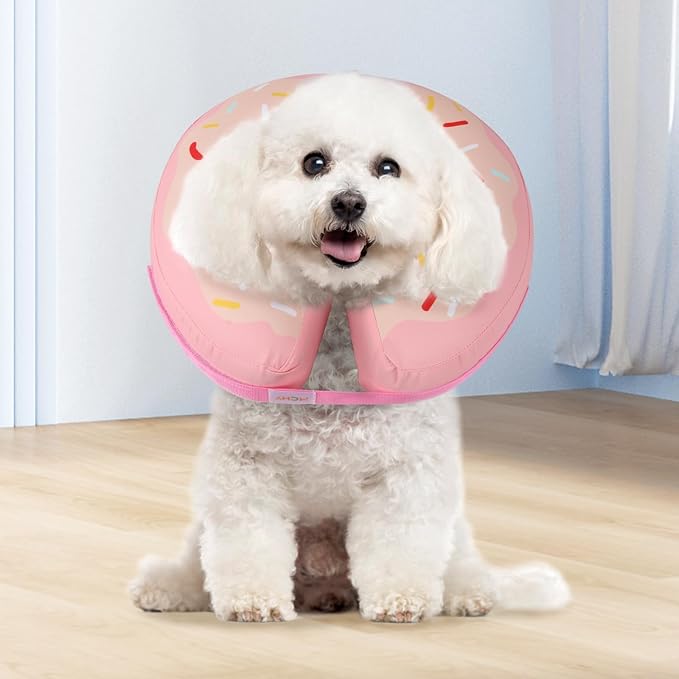 Waterproof Inflatable Dog Cone,Adjustable Recovery Collar for Dogs After Surgery,Prevent from Biting & Scratching,Not Block Vision (Donut Pink S)