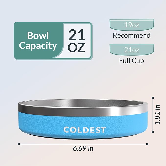 Coldest Dog Bowl - Anti Rust Metal & Non Slip Dog Bowls Large, Spill Proof Heavy Duty 3 Layers Insulated Dog Bowl - Food and Water Bowl for Dogs, Cats & Pets, Dishwasher Safe (21 oz, Celestial Blue)