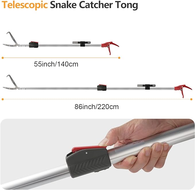86 inch Snake Catcher Tongs Grabber Traps Stick Hook Bite Kits Tool with Telescopic Pole