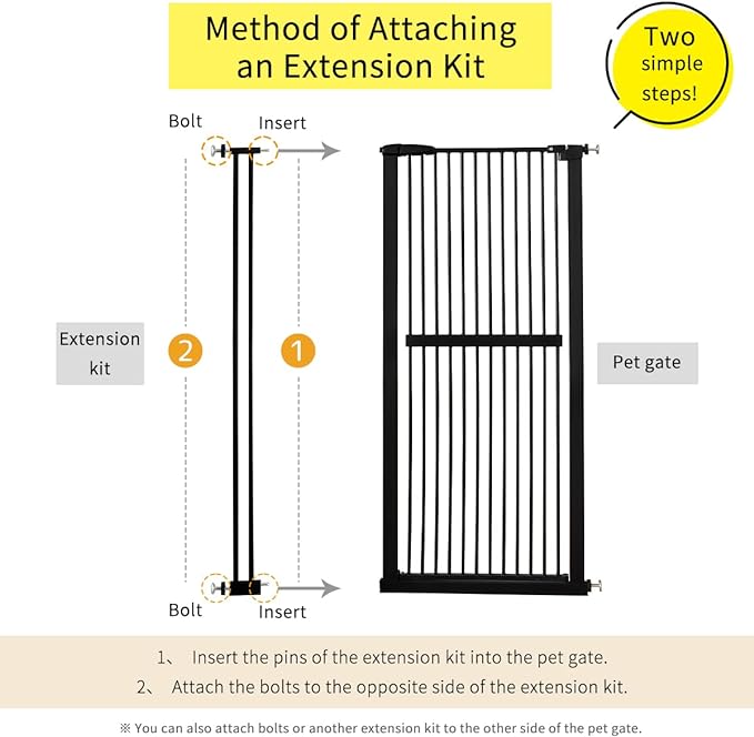 Extra Tall Pet Gate 55.12" High Pressure Mounted 4.13" Wide Extension kit 1.37" Gap (4.13", Black)