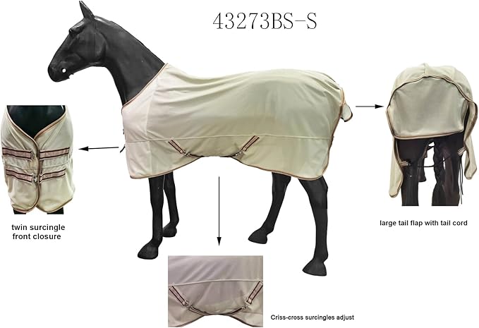 BARN & STABLE Breathable and UV Protective Tear-resistant Mesh Horse Fly Sheet Comfy Equine Summer Sheet with Removable Web Leg Straps