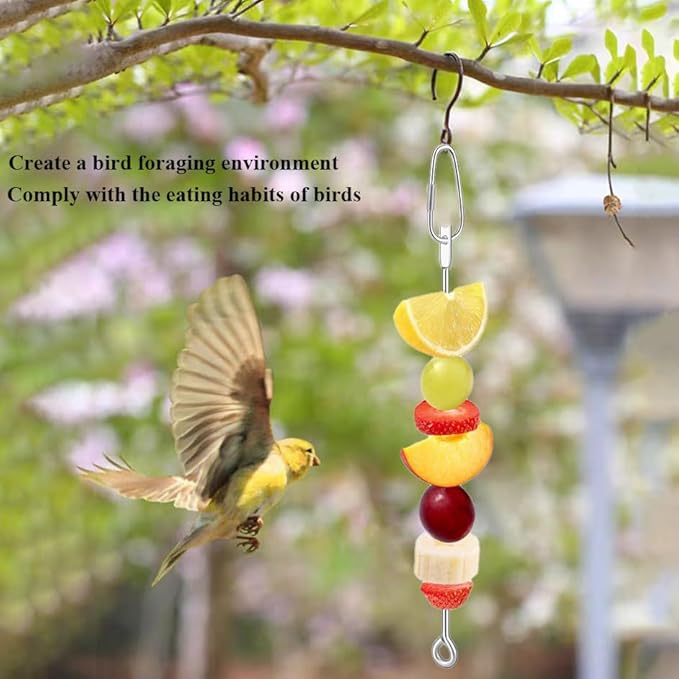 2pcs Hanging Bird Treat Skewer Parrot Fruit Feeder, 10.2 Inch Stainless Steel Bird Fruit Fork Food Holder Bird Kabob for Bird Cage Bird Feeder Foraging Toy for Parrot Parakeet Conure, LXLVOUEG