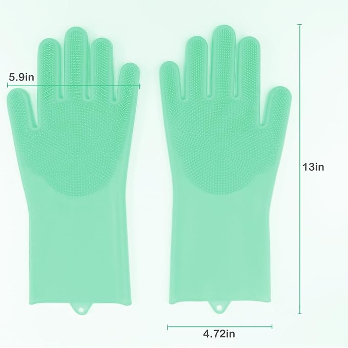 Pet Grooming Gloves, Dog Bathing Gloves with High-Density Teeth, Heat Resistant Silicone Cat Hair Remover with Enhanced Five Finger Design, Bathing and Massaging for Dogs and Cats (Green)