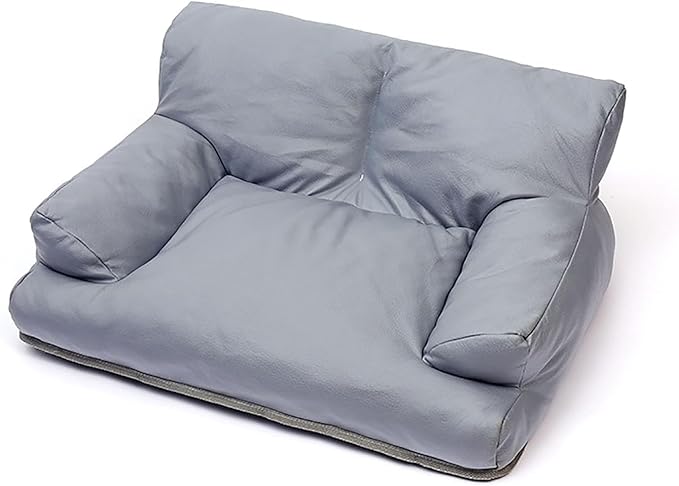 Pet Sofa Bed, Vintage Cat Puppy Faux Leather Couch with Non-Slip Bottom for Cats or Small Medium Dog Chair (Grey, Large)