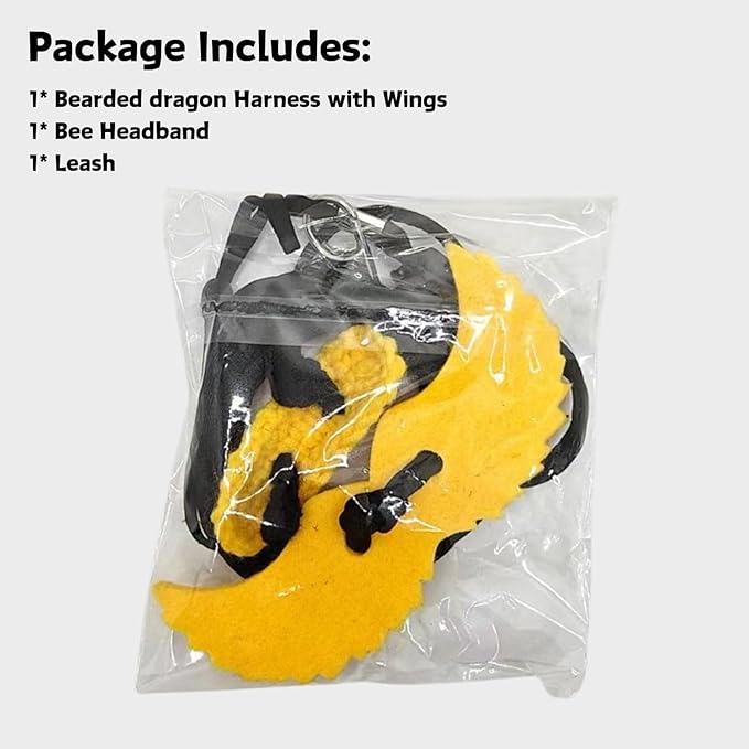 Bearded Dragon Harness and Leash Set - Adjustable Lizard Traction Rope with Wings Knitted Bee Hat Outdoor Walking Leash Escape Proof Reptile Bee Costume Accessories for Lizard Small Pets (Yellow)