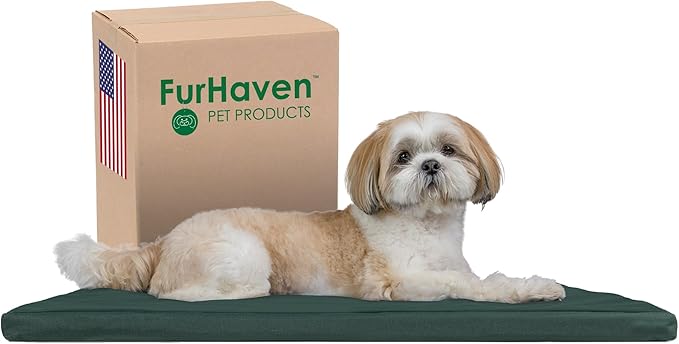 Furhaven Water-Resistant Dog Bed for Medium/Small Dogs w/ Removable Washable Cover, Perfect for Crates & Kennels, For Dogs Up to 40 lbs - Two-Tone Reversible Crate Pad - Green/Gray, Medium