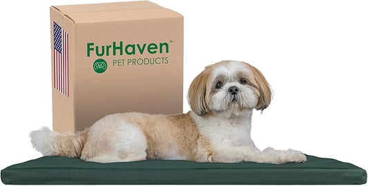 Furhaven Water-Resistant Dog Bed for Medium/Small Dogs w/ Removable Washable Cover, Perfect for Crates & Kennels, For Dogs Up to 40 lbs - Two-Tone Reversible Crate Pad - Green/Gray, Medium