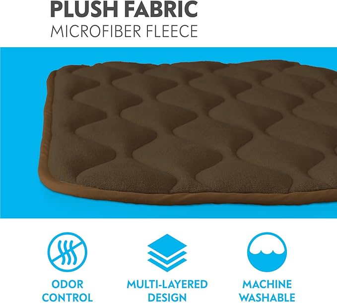 Paw Inspired Washable Padded Crate Mats for Dogs | 35” x 22” Pad, Fits 36-inch Kennels | Leakproof, Waterproof Bottom, Plush Pet Beds (Dark Brown)