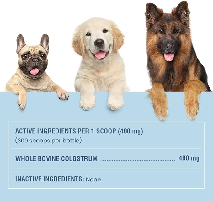 Bovine Colostrum for Dogs and Cats, Immune Support Supplement for Allergy and Itch Relief, Grass Fed Colostrum Powder (120 Grams)