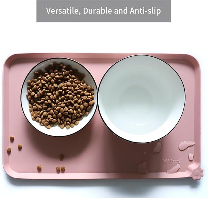 Hoki Found Silicone Pet Food Mats Tray - High-Lips Pet Dog Cat Bowl Mats - Dog Pet Cat Feeding Mat - Waterproof Dog Cat Food Mats -Pet Water Mats for floors - Neutral Pink