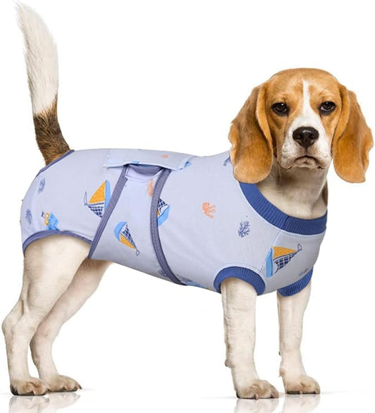 FUAMEY Recovery Suit for Dogs After Surgery,Soft Breathable Dog Bodysuit E-Collar & Cone Alternative Surgical Suit,Male Female Dog Neuter Spay Suits Anti Licking Wounds Onesie Blue Boat XL