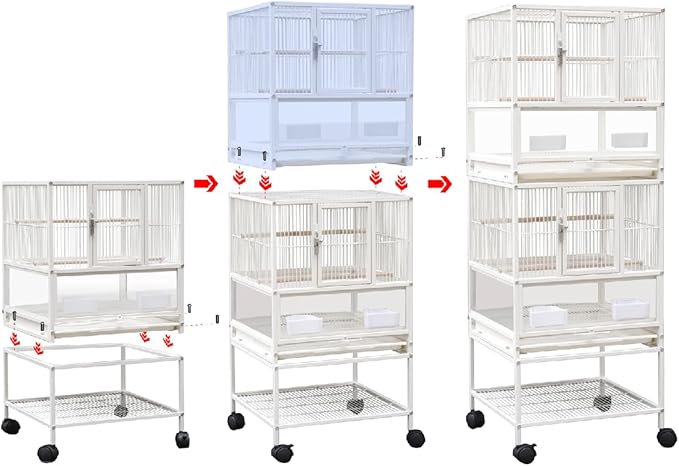 Parakeet Cage Wrought Iron Breeding Flight 30 Inch Height Wrought Iron Bird Cage with Rolling Stand for Conures Lovebirds Cockatiels Finches, White