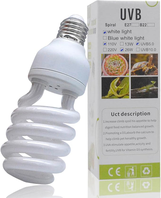 UVB Reptile Light Bulb 5.0 26W, UVA-UVB Bulbs for Reptiles Ideal for Rainforest Reptiles Bearded Dragons Lizard Tortoise Iguanas Chameleons Snake - 1 Pack