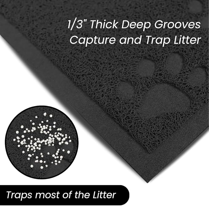 Andalus Medium Cat Litter Mat, Pack of 1 - Waterproof, Non-Slip & Easy to Clean Cat Litter Box Mat for Extra Efficient Pet Litter-Trapping, Black (23.5” X 15.75”)