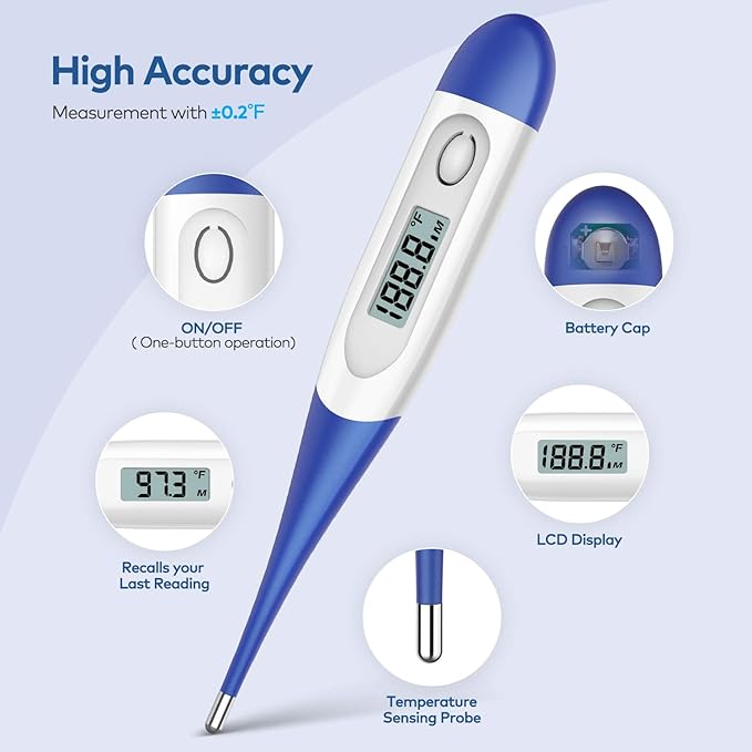 Boncare Thermometer for Adults with 10 Seconds Fast Reading, Digital Oral Thermometer for Fever, Basal Thermometer