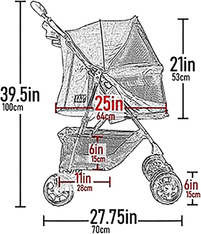 Pet Gear No-Zip Happy Trails Pet Stroller for Cats/Dogs, Zipperless Entry, Easy Fold with Removable Liner, Safety Tether, Storage Basket + Cup Holder, 3 Colors