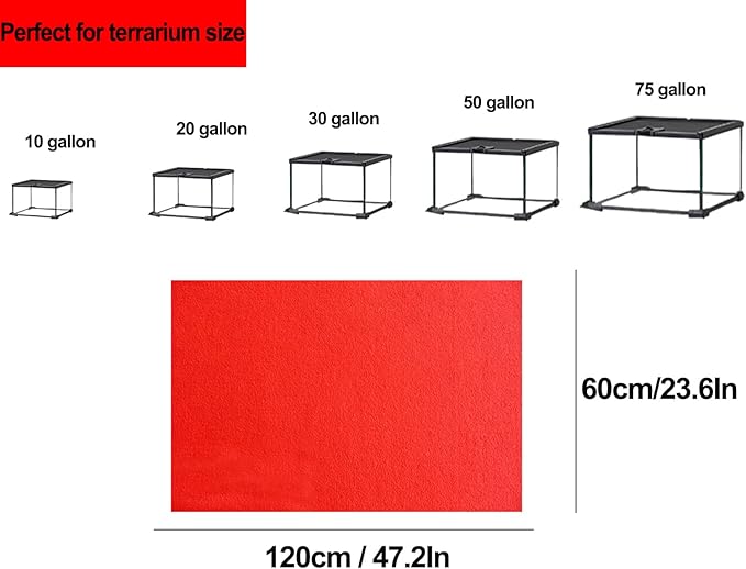 47" x 24" Large Reptile Carpet Terrarium Liner Bedding Reptile Substrate Mat Supplies for Bearded Dragon Snake Lizard Tortoise Leopard Gecko (Red)