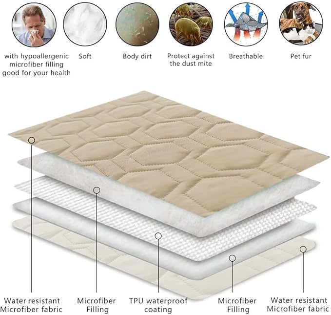 Waterproof and Anti-Slip Dog Bed Cover and Pet Blanket Sofa Pet Bed Mat ，car Incontinence Mattress Protectors Furniture Couch Cover for Most Cats Dogs, Pets (82x82- Beige)