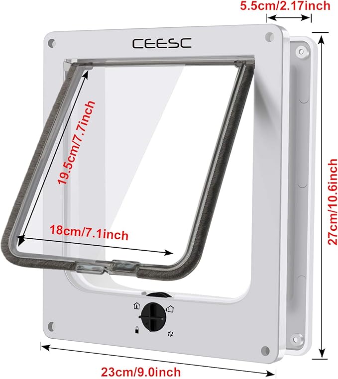 CEESC Large Cat Doors, Magnetic Pet Door with 4 - Way Rotary Lock for Cats, Kitties and Kittens, Upgraded Version (Large, White)