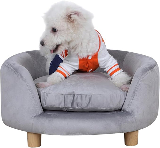 Dog Sofas and Chairs for Small Pet/Dog Sofa Chair with Soft Velvet Fabric / /Wooden Frame Cat Sofa Chair/Dog Sofa Bed with Washable Cushion for Small Dog Rest Using (grey)