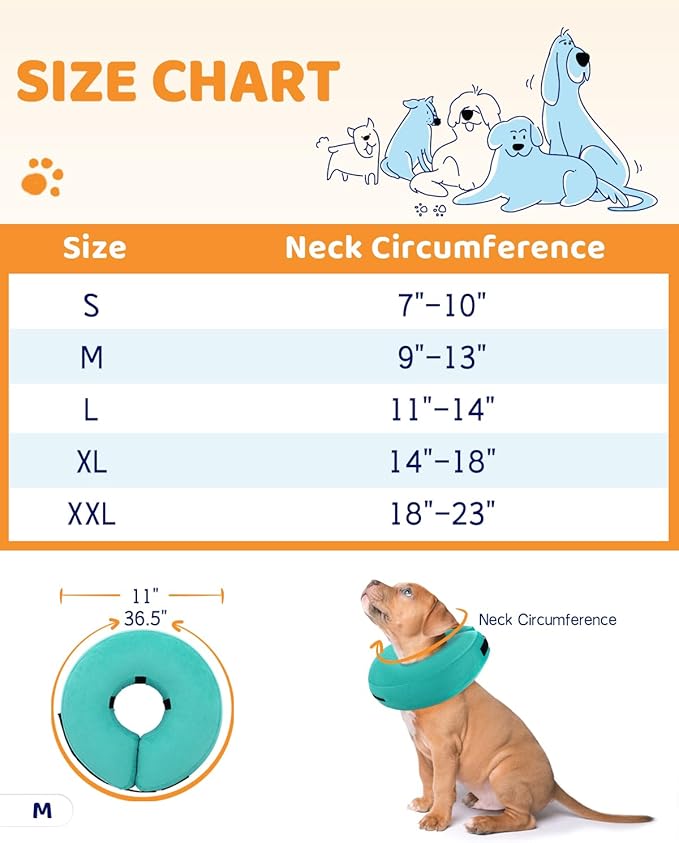 Supet Inflatable Dog Cone Collar for After Surgery Donut, Soft Dog Cones for Small Medium Large Dogs Pets, E Collar Dog Neck Donut Collar Alternative After Surgery