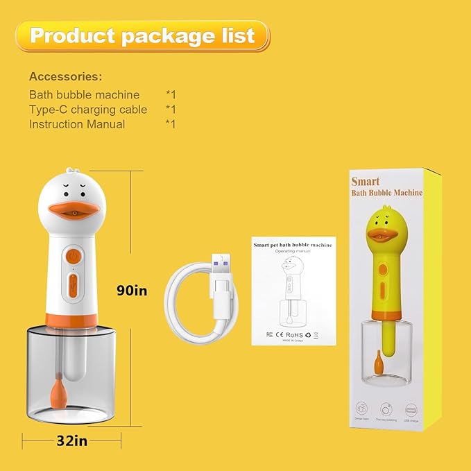 Electric Dog Cleaning Foam Machine Sprayer - deep Cleaning pet Fur Size 9 in x 3.2 in x 3.2in 350ml Capacity 1200mAh Ultra Long Standby - IPX7 Waterproof (White)