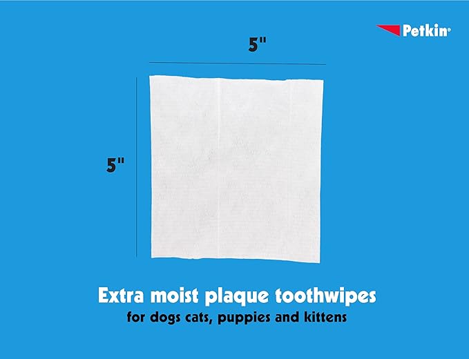 Petkin Cat and Dog Dental Wipes, 40 Wipes (Fresh Mint) - Natural Formula Cleans Teeth, Gums & Freshens Breath - for Daily Use - Convenient Dog Dental Care - 1 Pack of 40 Wipes